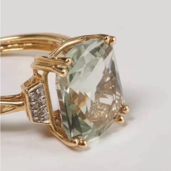Gorgeous Natural 5.5 CT Prasiolite & Diamonds Michael Valitutti 14K Ring Size 8 - Picture 7 of 16
